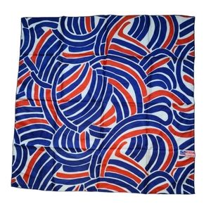 Vintage Ray Strauss Silk Hand Rolled Square Scarf Geometric Design Red Blue
